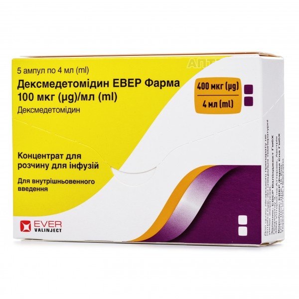 Дексмедетомідін Евер Фарма конц.д/р-ну д/інф.100мкг/мл 4мл.амп.№5